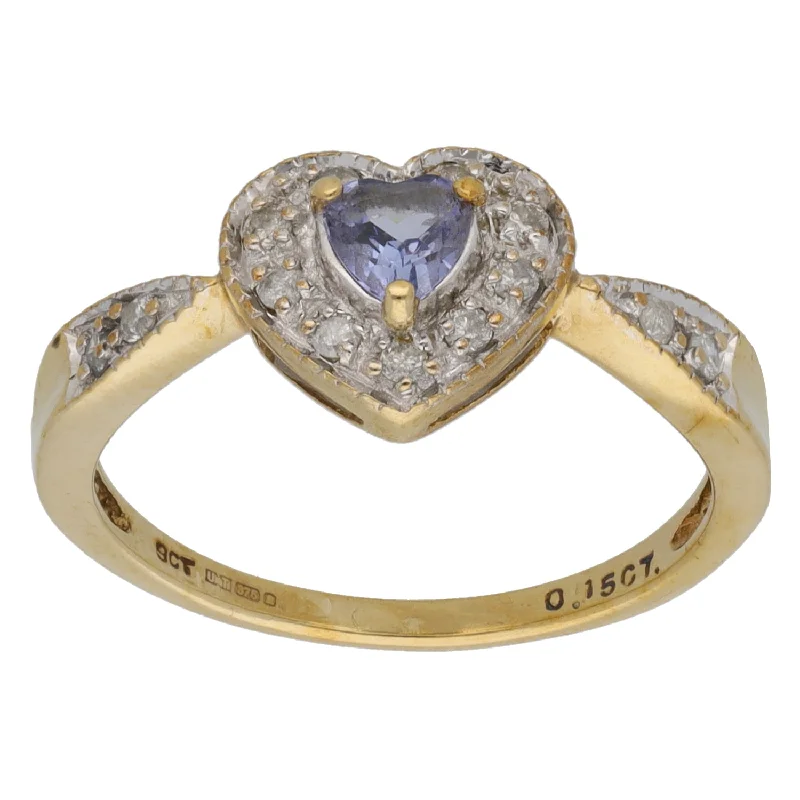 ladies engagement rings platinum elegance -9ct Gold Tanzanite & 0.13ct Diamond Dress/Cocktail Ring Size O