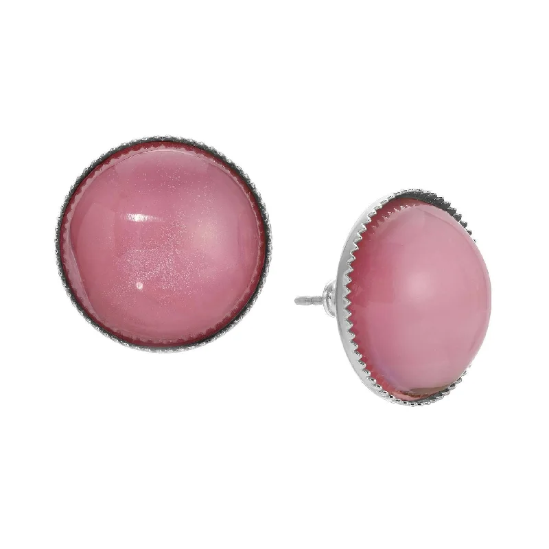 ladies earrings elegant gold tone -1928 Jewelry Roseate Paradise Round Pink Glass Stone Stud Earrings