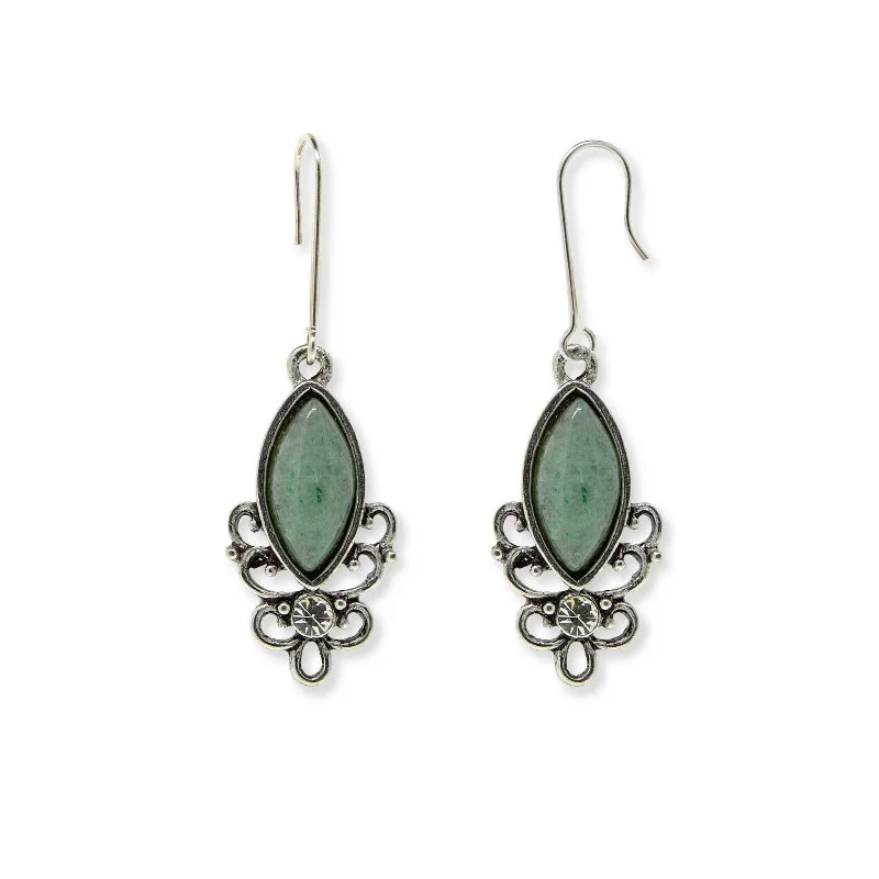 ladies earrings with green peridot -1928 Jewelry Classic Filigree Navette Gemstone Earrings