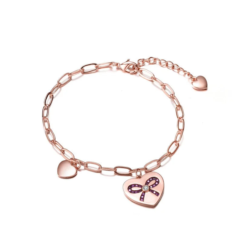 bracelets for fashion lovers -Teens' Sterling Silver 18k Rose Gold Plated with Clear Cubic Zirconia Loop Bracelet