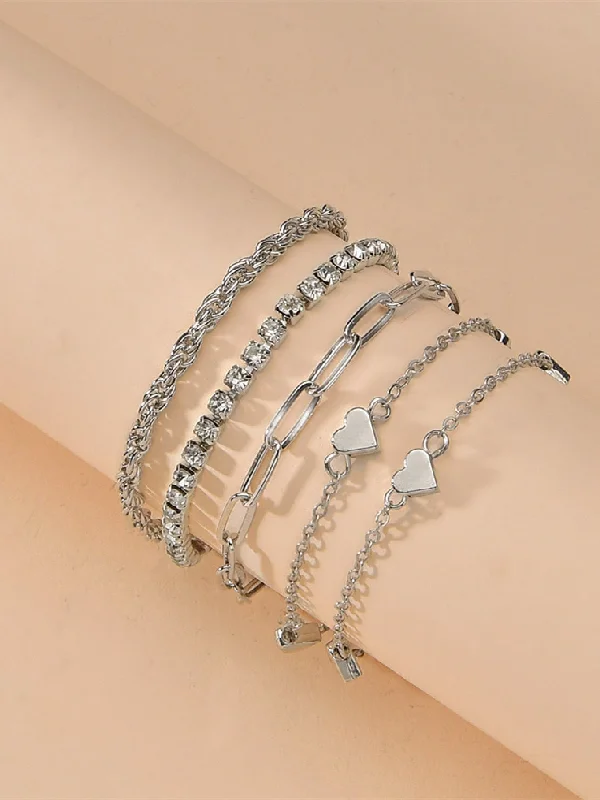 bracelets bold statement -5pcs Rhinestone & Heart Decor Bracelet