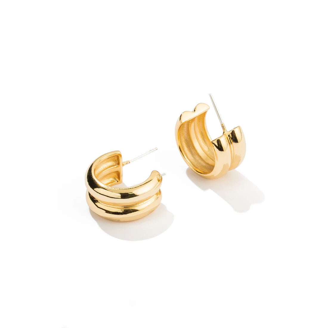 ladies earrings for mother gift -Twin Gold Hoops