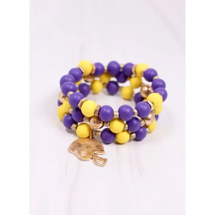 bracelets with diamond sparkle -Purple & Gold Football Bracelet Set