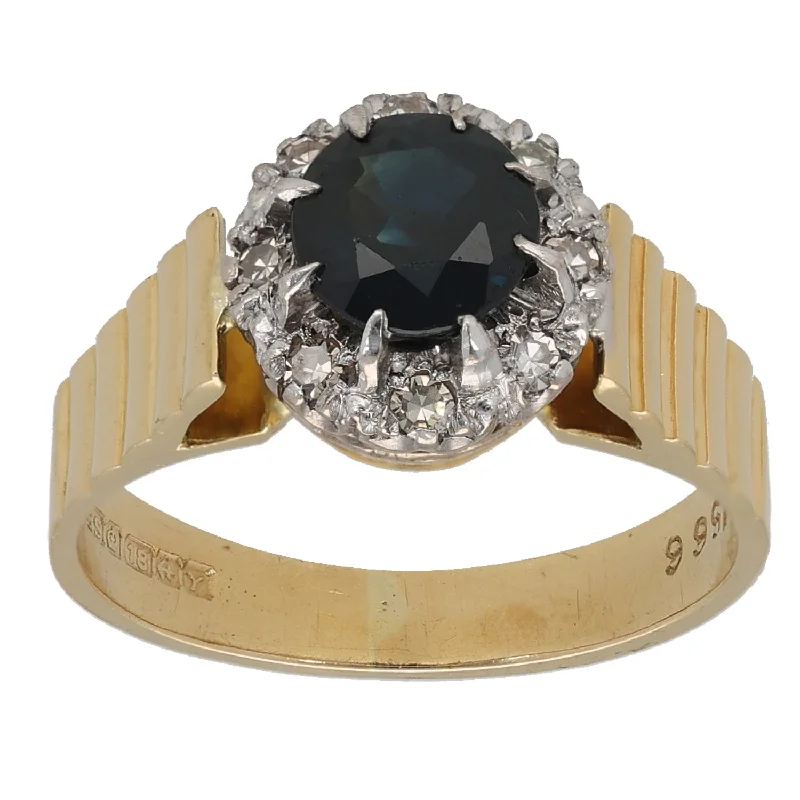 ladies engagement rings radiant cut stone -18ct Gold 0.16ct Diamond & Sapphire Cluster Ring Size L