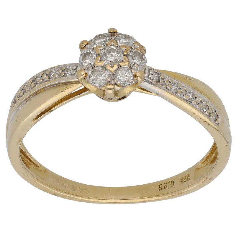 ladies engagement rings modern bride -9ct Gold 0.27ct Diamond Cluster Ring Size P