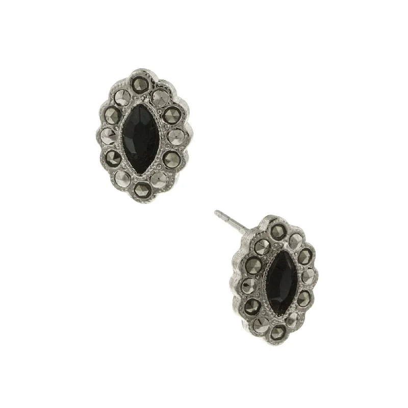 ladies earrings budget friendly -1928 Jewelry Marcasite And Black Navette Button Earrings