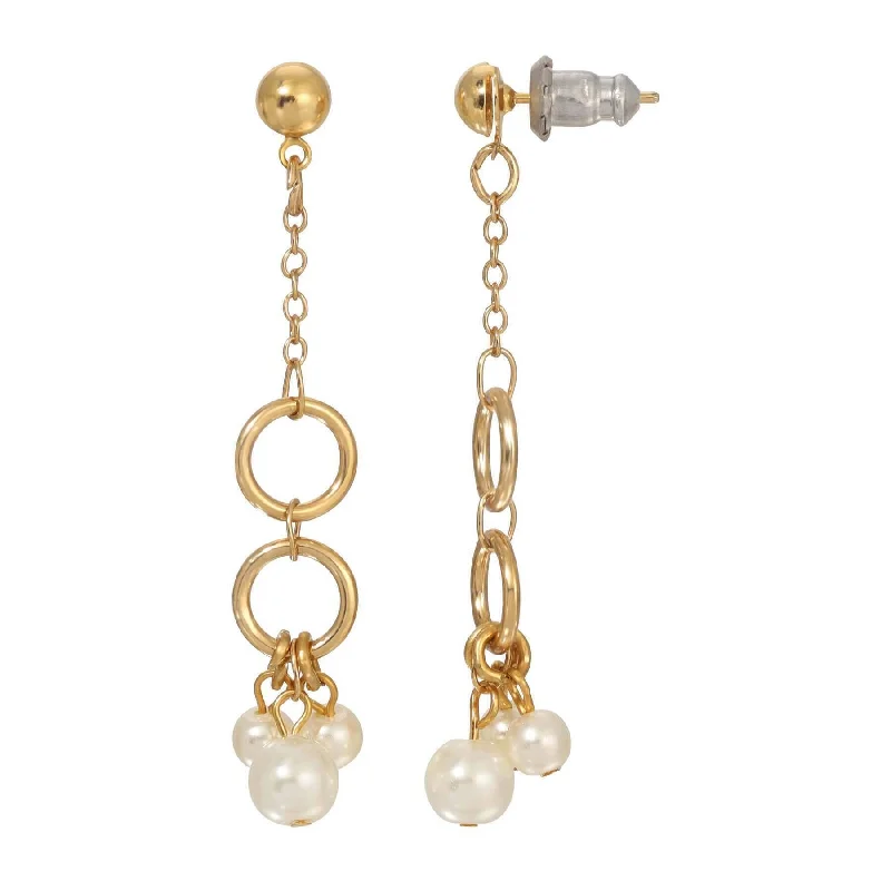 ladies earrings delicate look -1928 Jewelry Golden Circles & Pearls Dangling Post Earrings