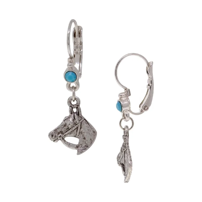 ladies earrings for daily wear -1928 Jewelry Horse With Bridle Round Turquoise Crystal Dangling Earrings