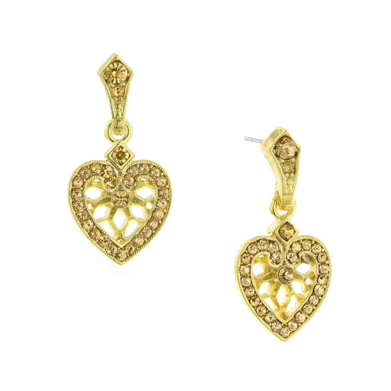 ladies earrings timeless beauty -1928 Jewelry "Heart of Hearts" Crystal Post Dangle Earrings