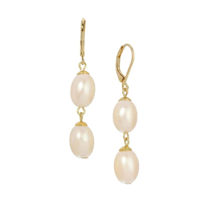 ladies earrings budget friendly -1928 Jewelry Timeless Double Egg Shaped Faux Pearl Dangling Earrings