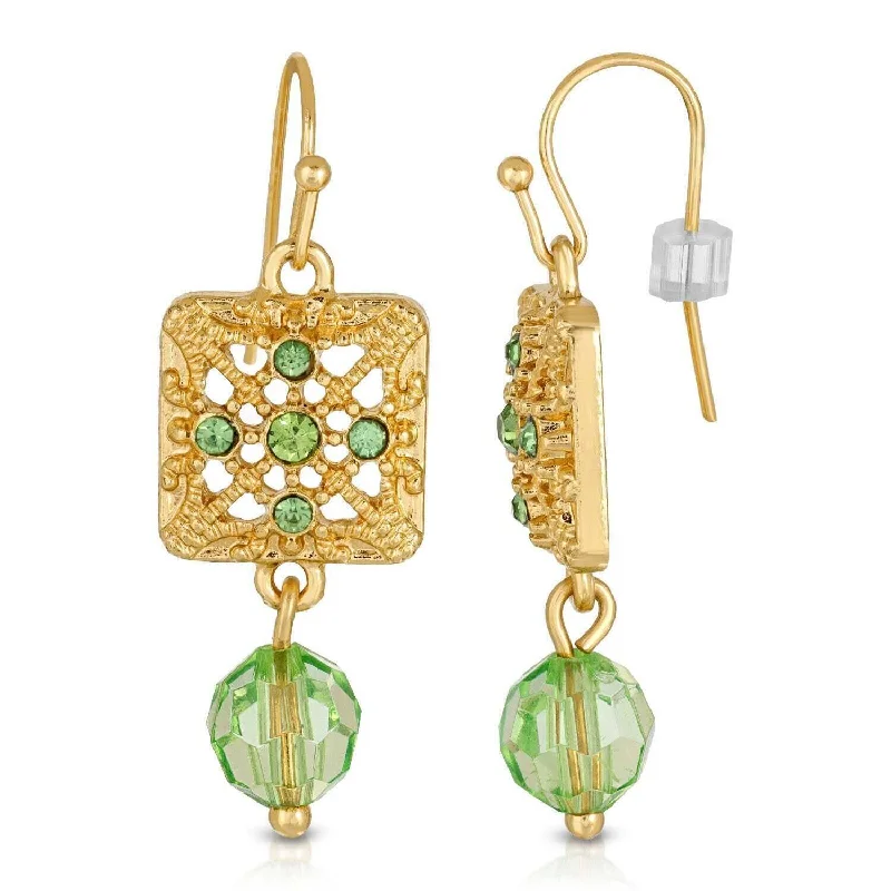 ladies earrings with moonstone -2028 Jewelry Square Green Crystal Filigree Drop Bead Earrings