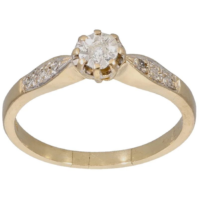 ladies engagement rings pave set stones -9ct Gold 0.15ct Diamond Solitaire Ring With Accent Stones Size Q