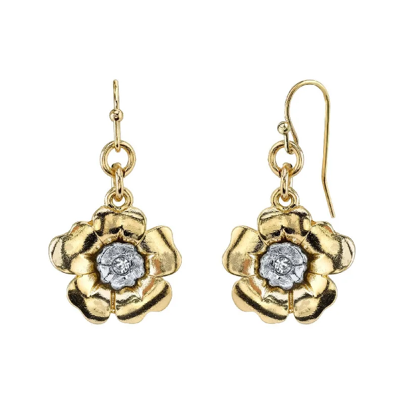 ladies earrings dangle elegant -1928 Jewelry Two Tone Crystal Flower Drop Earrings