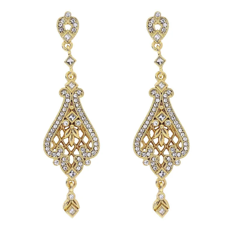 ladies earrings hypoallergenic material -1928 Jewelry Bridal Filigree Pave Austrian Crystal Post Drop Earrings