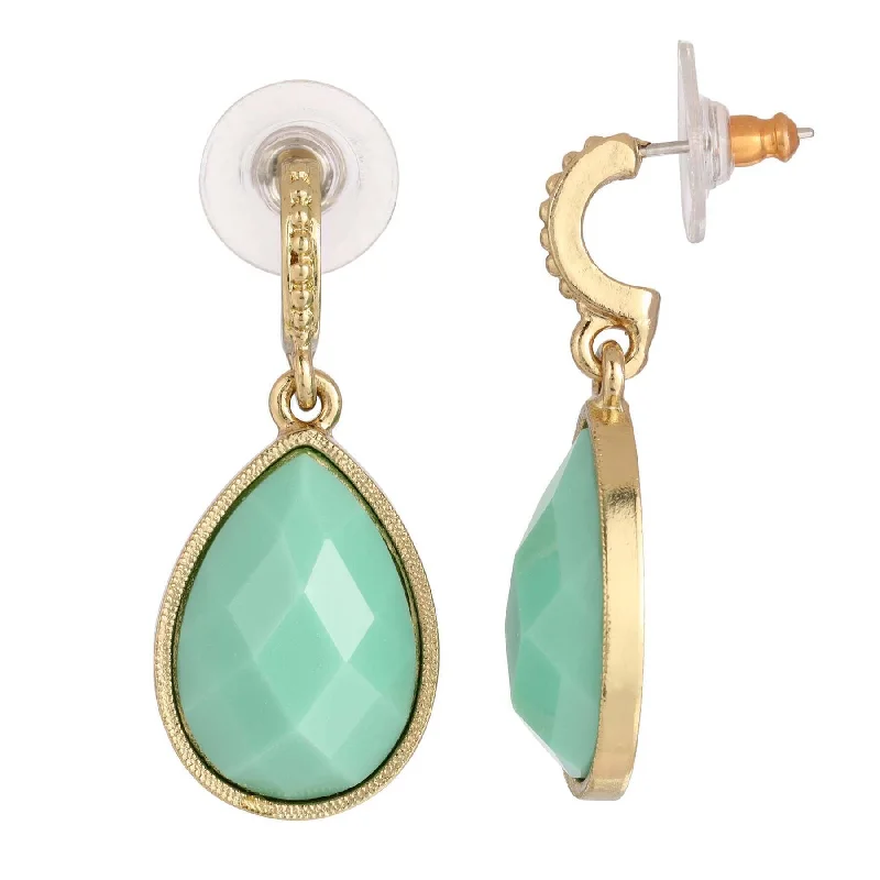 ladies earrings with gemstone accents -1928 Jewelry Turquoise Blue Faceted Teardrop Drop Earrings