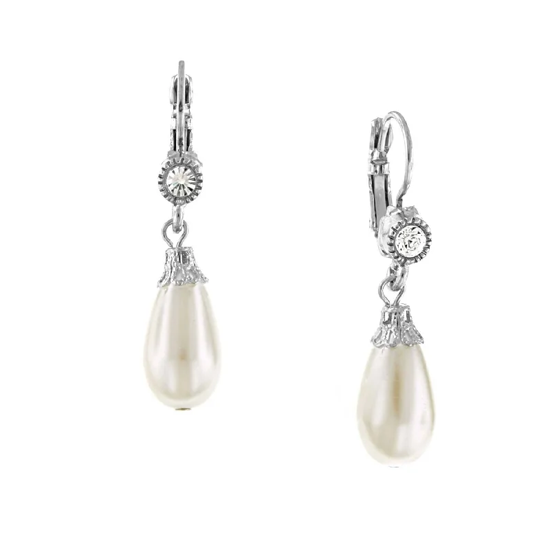 ladies earrings art deco style -1928 Bridal Round Crystal And Faux Pearl Drop Earrings