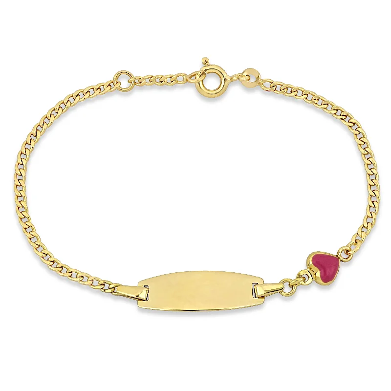 bracelets for teens trendy -Mimi & Max Children's Pink Enamel Heart Charm ID Bracelet in 14k Yellow Gold - 5+0.5 in.