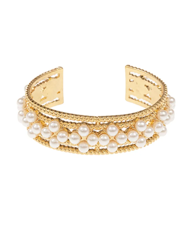 bracelets for wedding gift -Pearl Cluster Cuff Bracelet