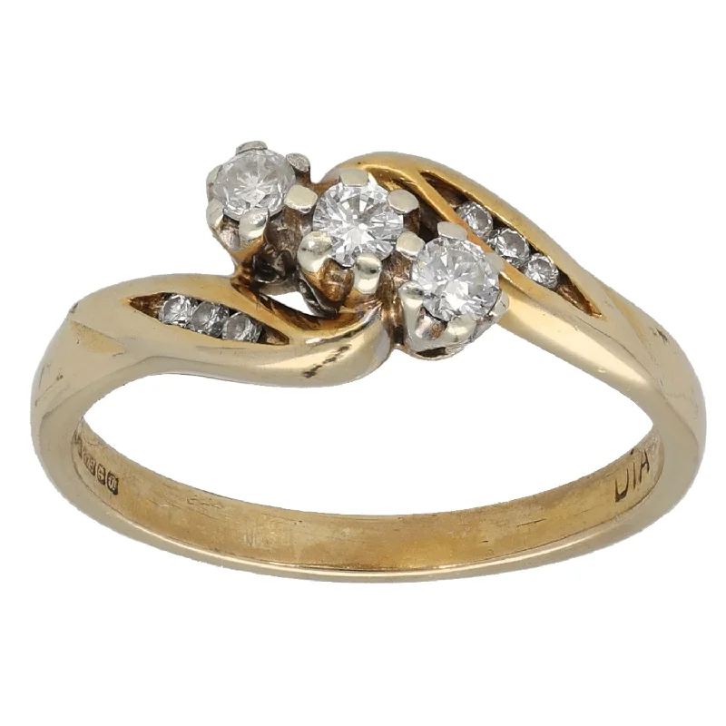 ladies engagement rings boho chic vibe -9ct Gold 0.24ct Diamond Dress/Cocktail Ring Size M