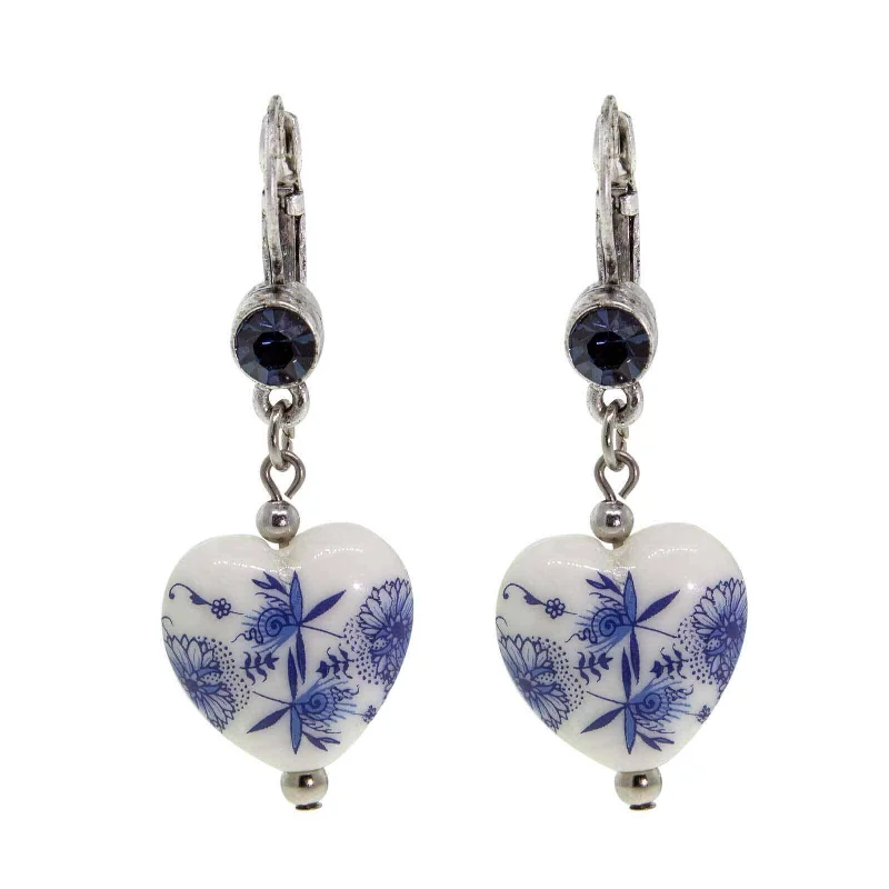 ladies earrings romantic appeal -1928 Jewelry Blue Willow Blue Stone Heart Drop Earrings