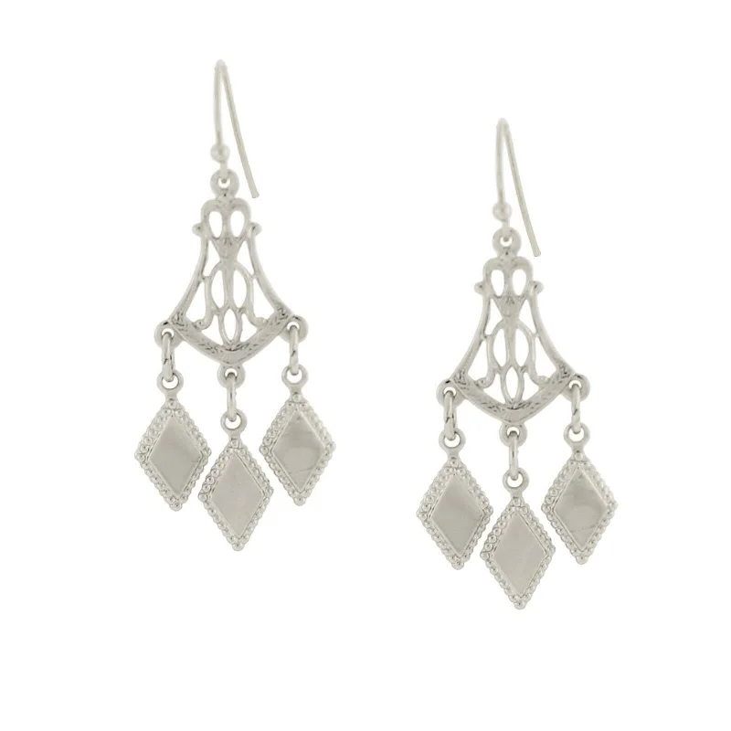 ladies earrings with star shape -1928 Jewelry Silver Filigree & Diamond Cut Drops Chandelier Earrings