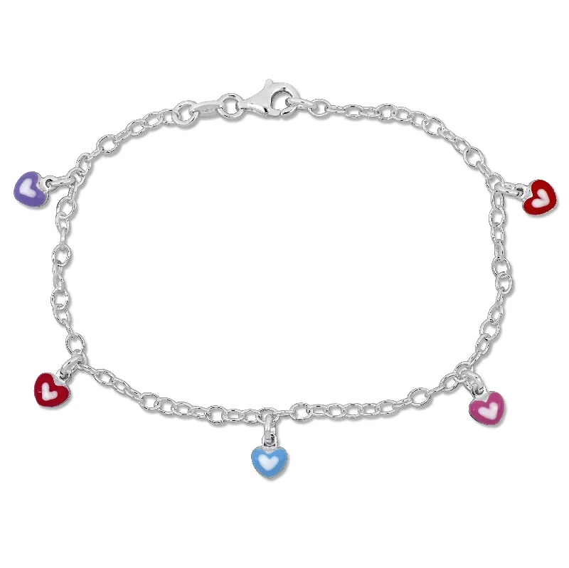 bracelets for anniversary -Mimi & Max Children's Multi-color Enamel Heart Charm Link Bracelet in Sterling Silver - 7.5 in.