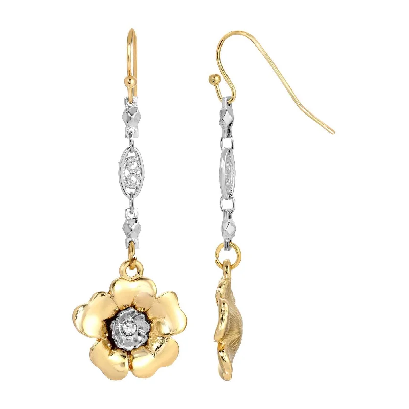 ladies earrings trendy 2025 -1928 Jewelry Two Tone Crystal Flower Filigree Link Clip Earrings