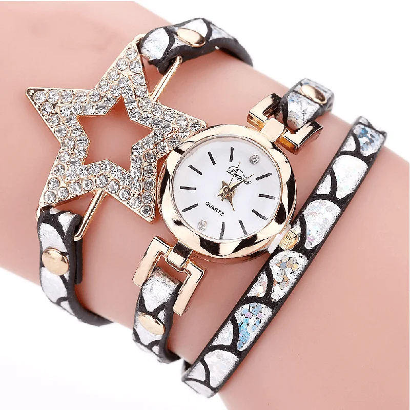 bracelets with birthstone accent -DUOYA 328 Five Pointed Star Retro Style Women Bracelet Watch Leather Band Quartz Watch