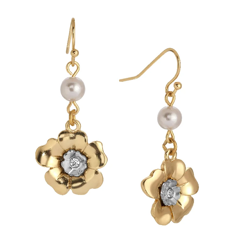 ladies earrings with diamond studs -1928 Jewelry Light Grey Faux Pearl Flower Dangling Earrings