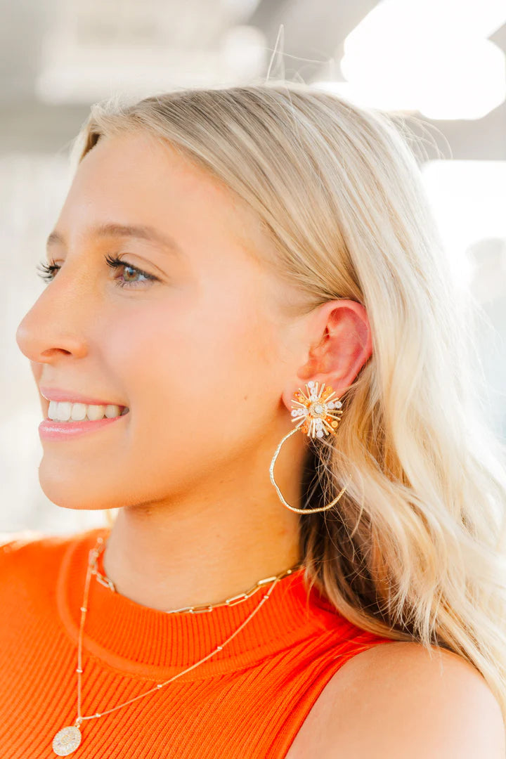 ladies earrings with arrow detail -Gameday Sequin Sunburst Hoops