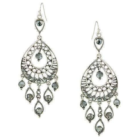 ladies earrings with green peridot -1928 Jewelry Hematite Crystal Filigree Statement Teardrop Earrings