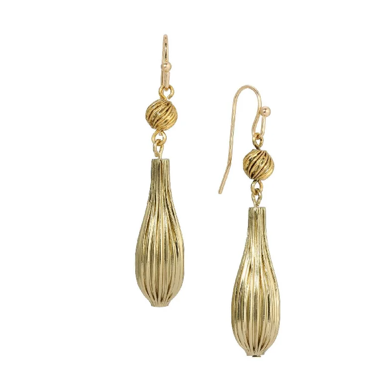 ladies earrings elegant gold tone -1928 Jewelry Gold Corrugated Textured Dangle Drop Earrings