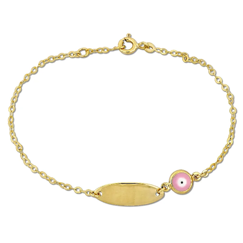 bracelets with black onyx -Mimi & Max Children's White and Pink Enamel Evil Eye Charm Rolo Chain Link Bracelet in 14k Yellow Gold - 6+0.5 in.