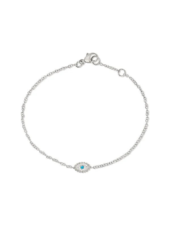 bracelets with initial charm -Dew Drop Evil Eye Bracelet | Turquoise | 925 Rhodium Plated Sterling Silver