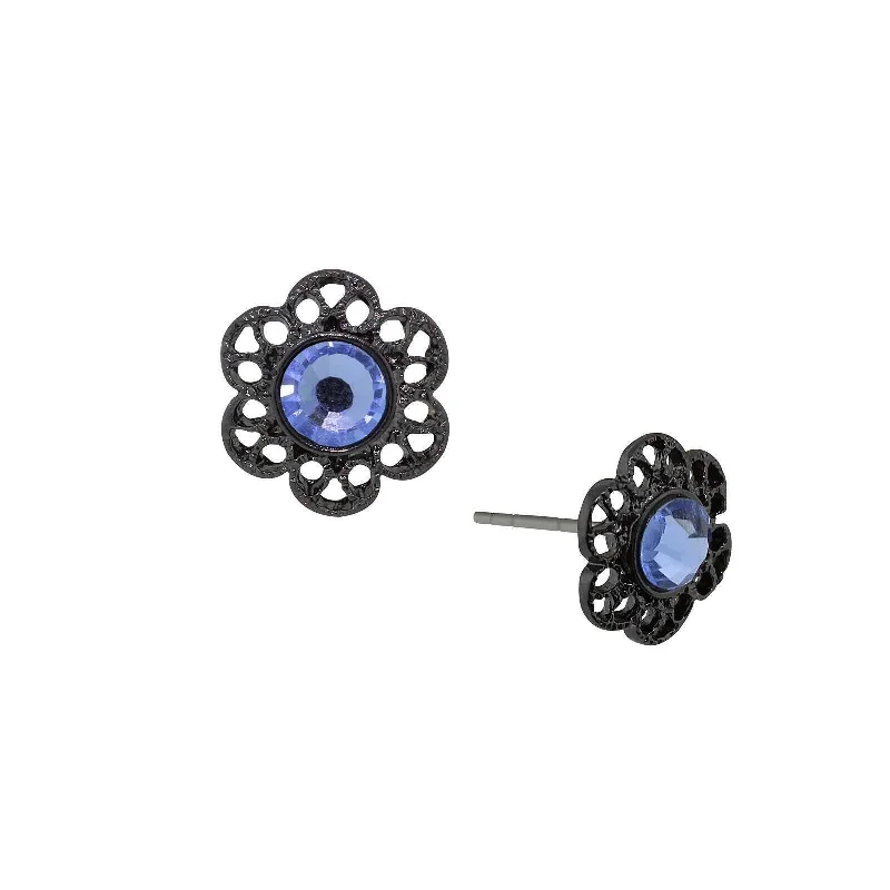 ladies earrings tiny studs -1928 Jewelry Light Sapphire Blue Flower Stud Earrings