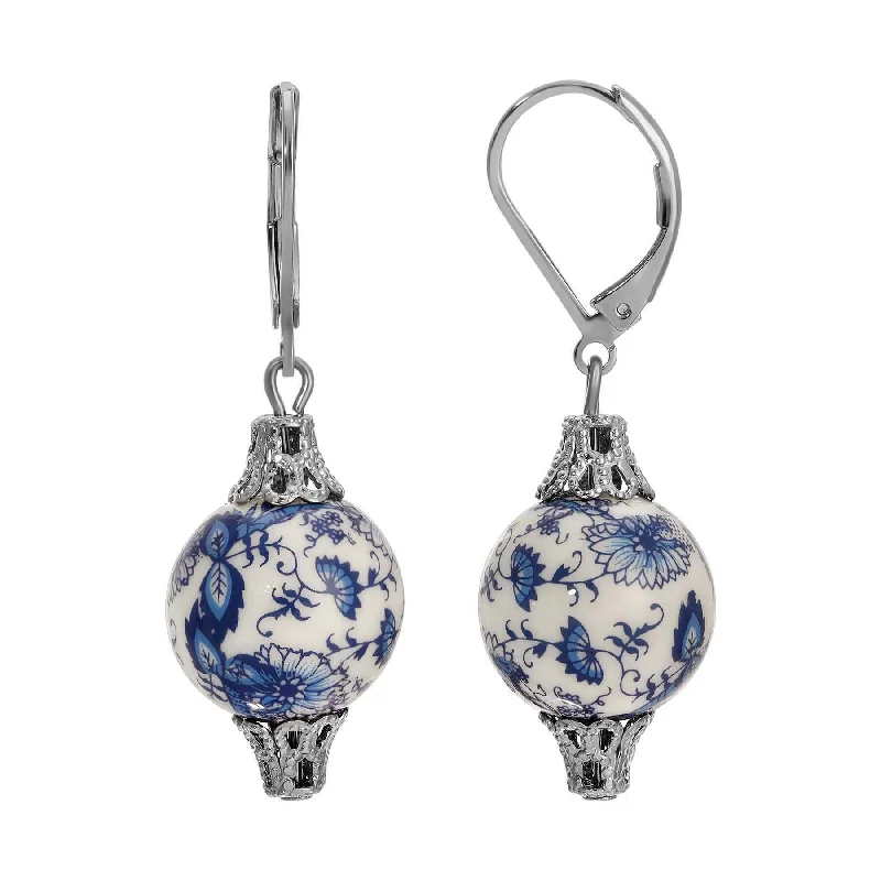 ladies earrings trendy 2025 -1928 Jewelry Blue Willow Round Bead Drop Earrings