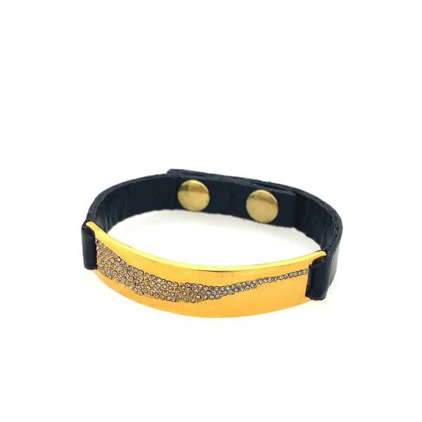 bracelets with gold plating -Gina Riley "Empire State" Pave Leather Bracelet in Gold RR1101