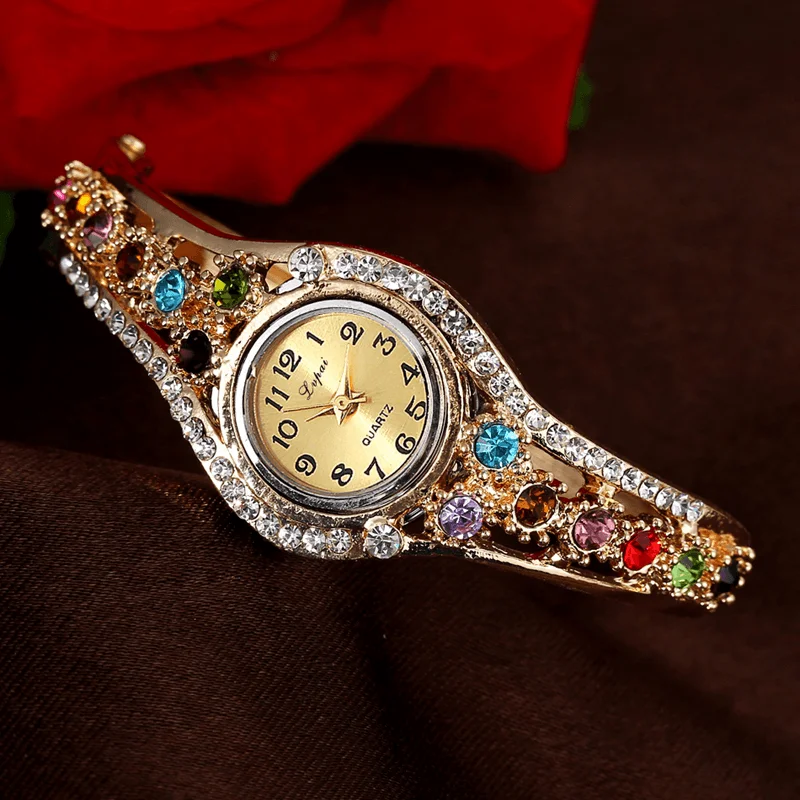 bracelets for couples gift -LVPAI XR1959 Fashionable Ladies Bracelet Watch Rhinestone Clock Quartz Watch