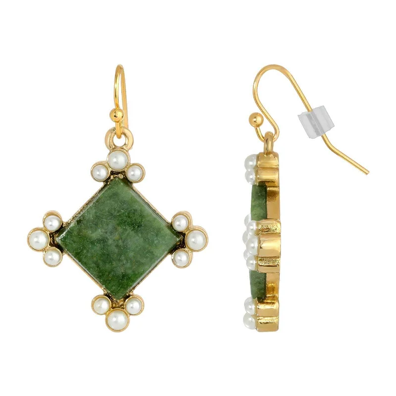 ladies earrings with aquamarine -1928 Jewelry Gemstone Green Aventurine Faux Pearl Accent Drop Earrings