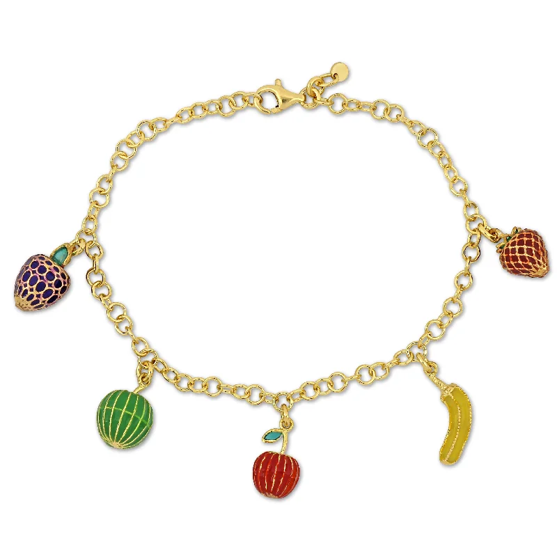 bracelets for prom night -Mimi & Max Children's Five Fruit Enamel Charm Bracelet in Yellow Plated Sterling Silver - 7.5 in.