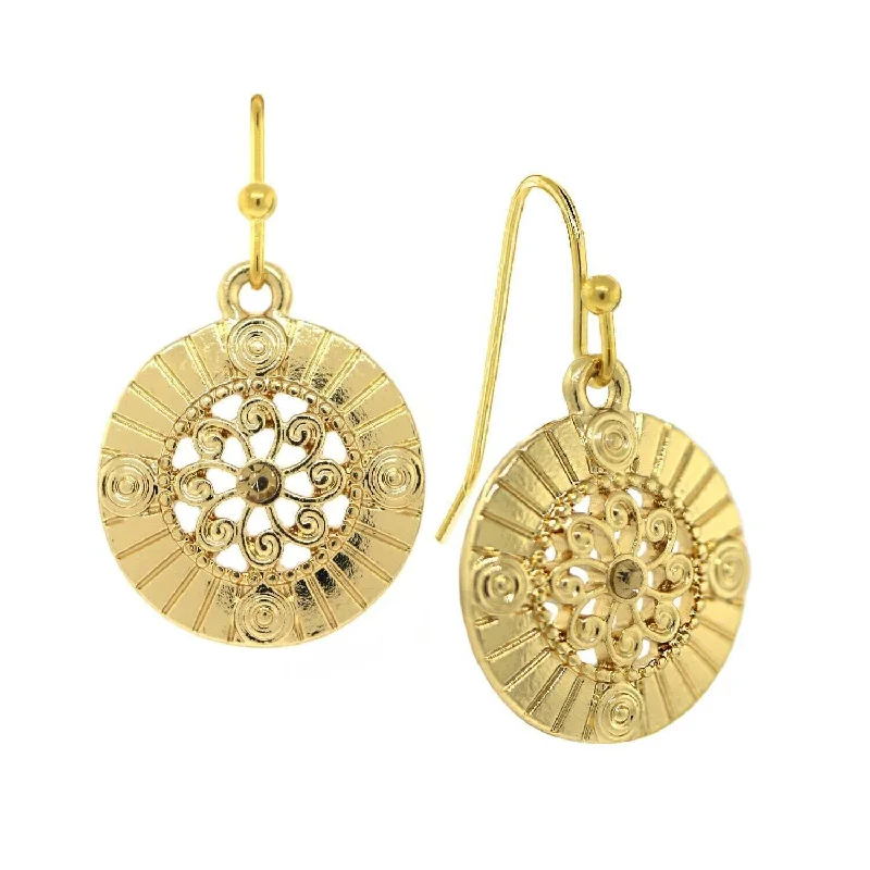 ladies earrings with yellow citrine -1928 Jewelry Round Disk Swirly Filigree Crystal Drop Earrings