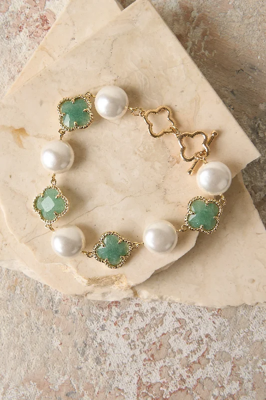 bracelets with zircon shine -Clover Pearl Bracelet