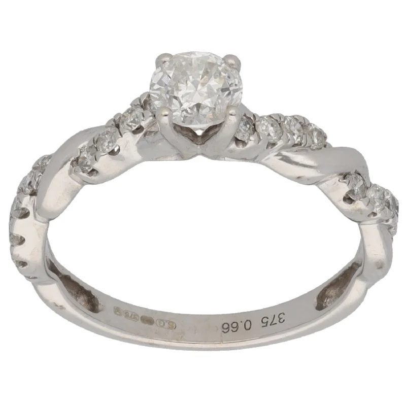 ladies engagement rings unique custom -9ct White Gold 0.66ct Diamond Solitaire Ring With Accent Stones Size K