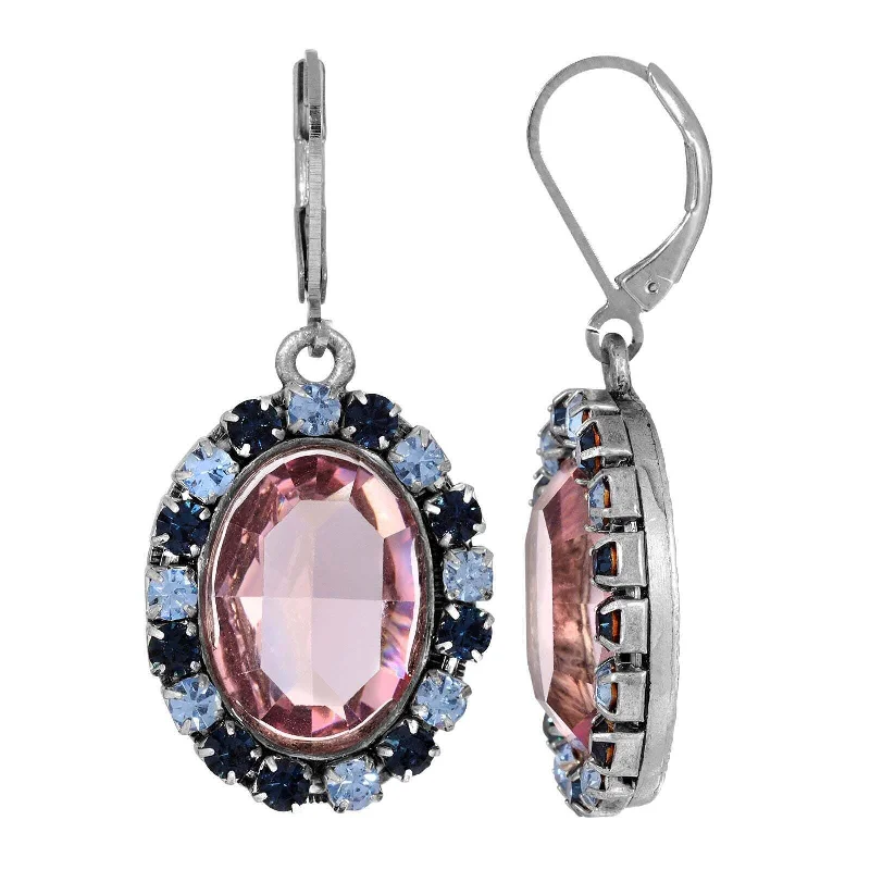 ladies earrings with black onyx -1928 Jewelry Anastasia Blue Rimmed Pink Oval Stone Drop Earrings