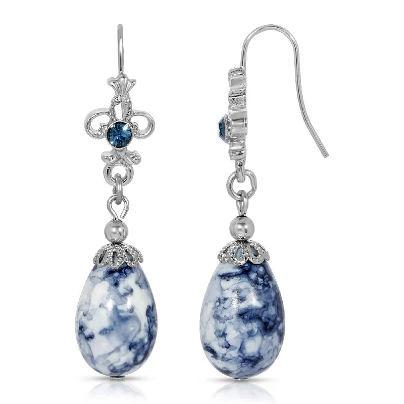 ladies earrings two tone finish -1928 Jewelry Blue Denim Crystal Accent Drop Earrings