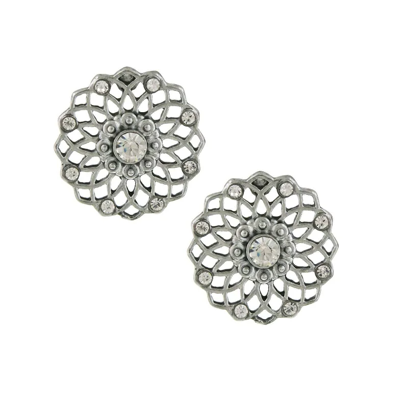 ladies earrings chic modern -1928 Jewelry Crystal Filigree Large Button Earrings