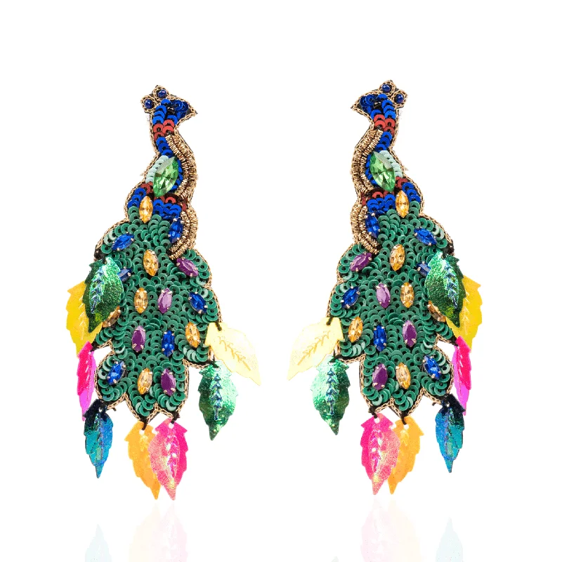 ladies earrings with teal turquoise -Flamboyant Farah Peacock Earrings