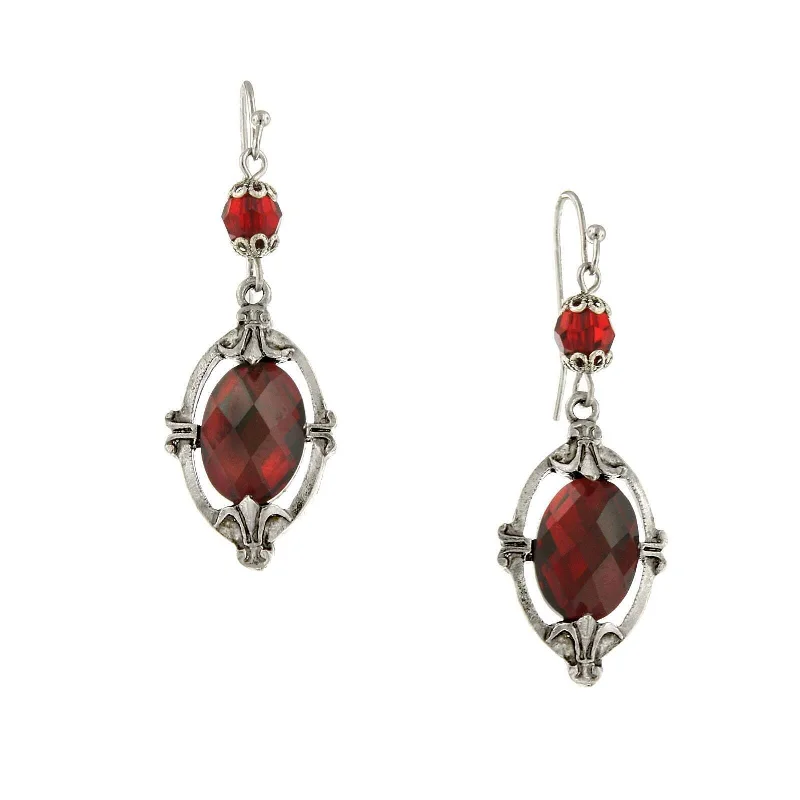 ladies earrings with crystal sparkle -2028 Jewelry Siam Red Oval Drop Earrings