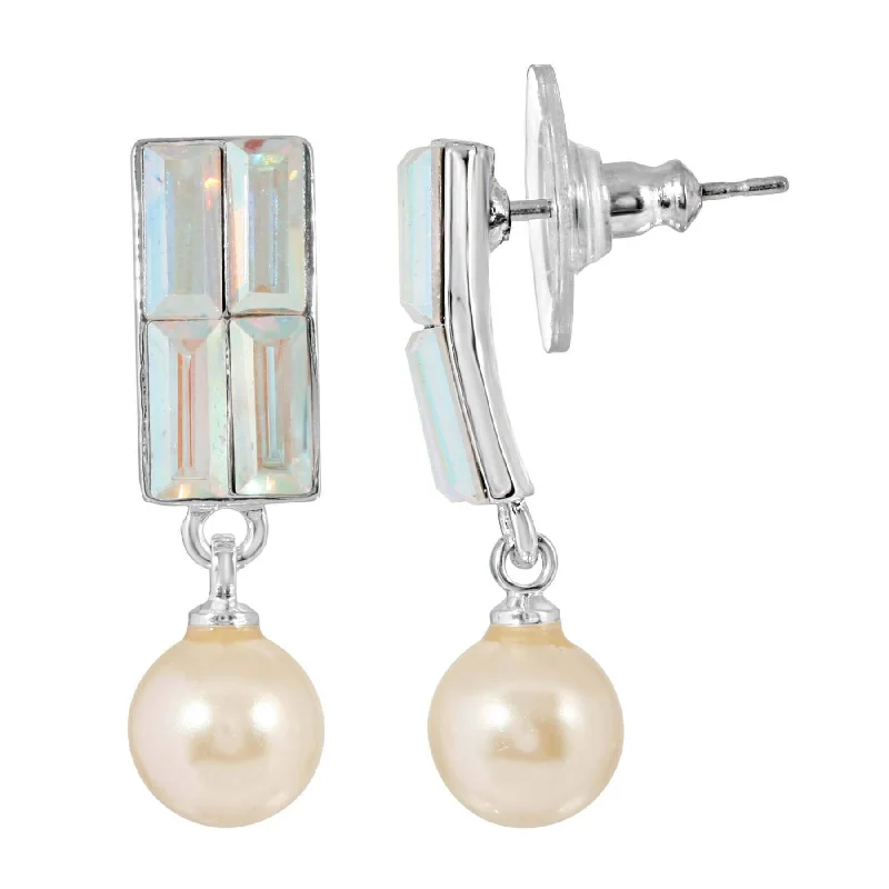 ladies earrings dainty charm -1928 Jewelry Aurore Boreale Crystal & Faux Pearl Drop Earrings