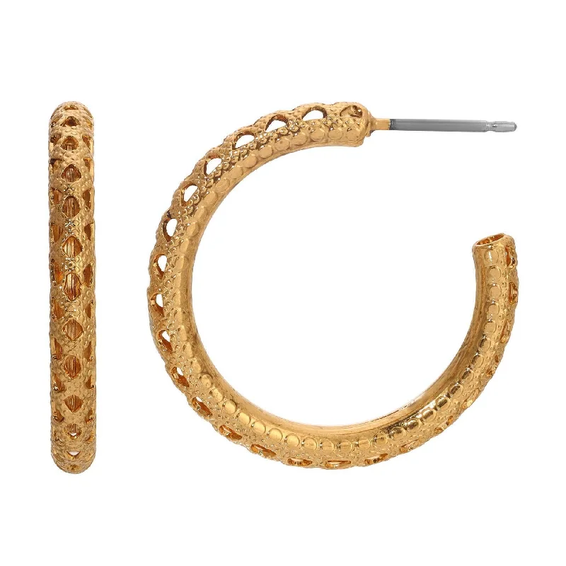 ladies earrings for gifting ideas -1928 Jewelry Gold Perforated Hoop Post Earrings